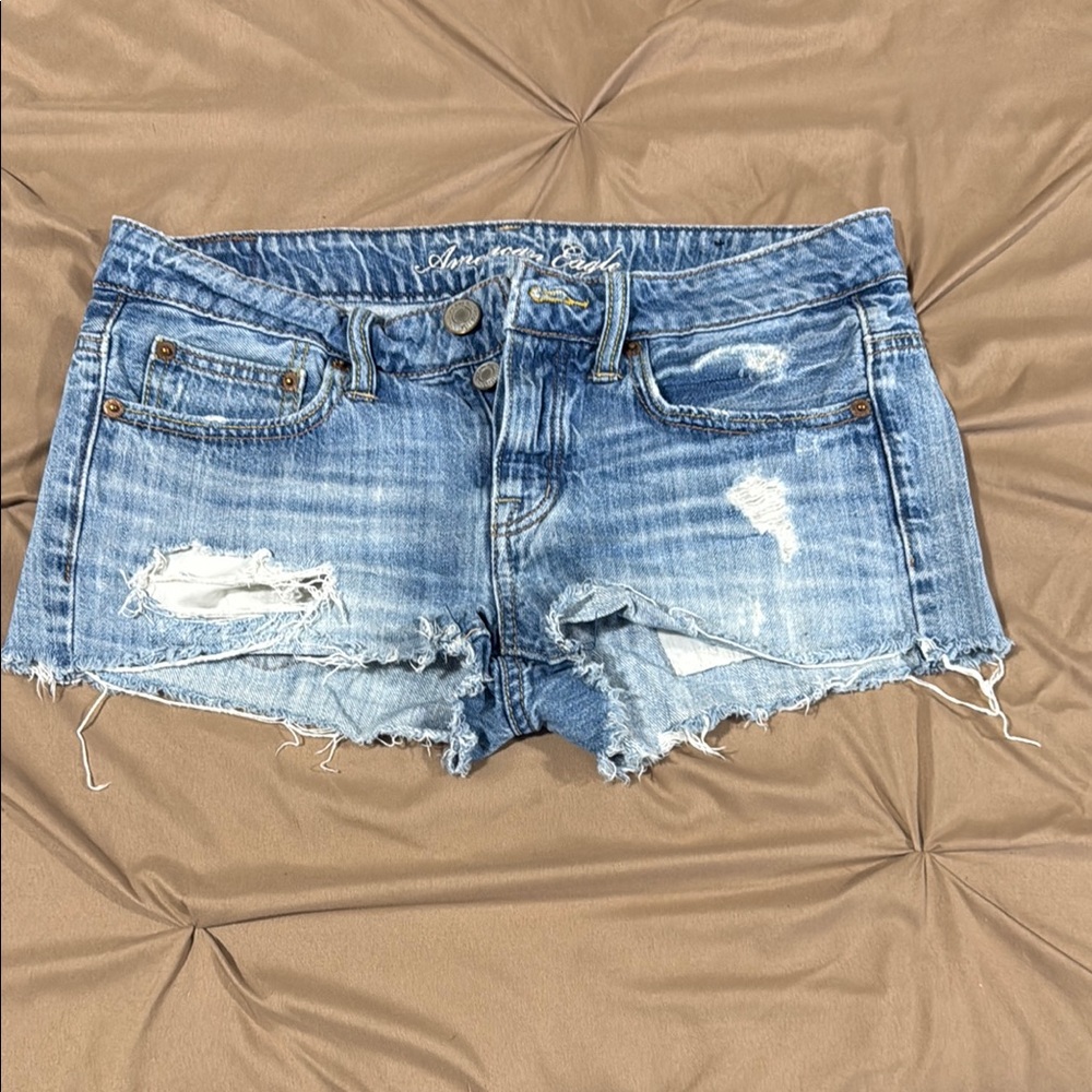 American Eagle Outfitters Blue Distressed Jean Shorts